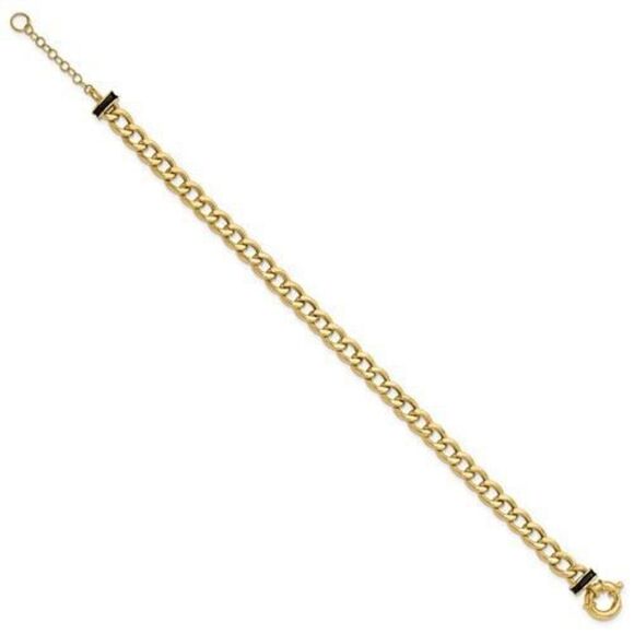 Leslie's 10K Polished with Black Enamel Flat Oval Link with 1in ext. Bracelet - Picture 3 of 6